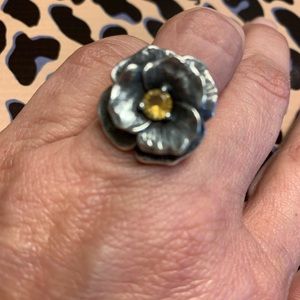 James Avery SS Yellow topaz Pansy flower ring